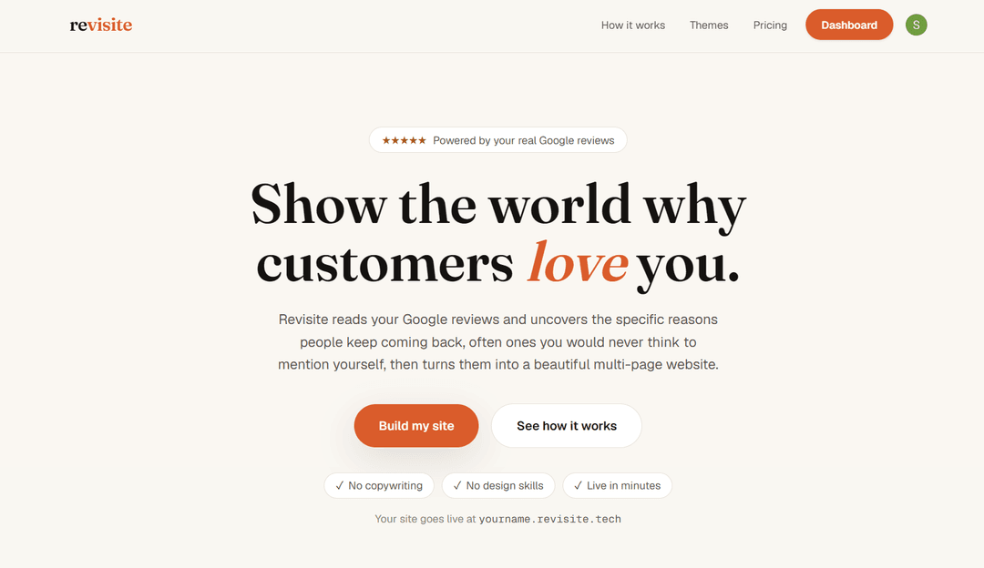 Revisite.tech - Turn Google Maps reviews into a website